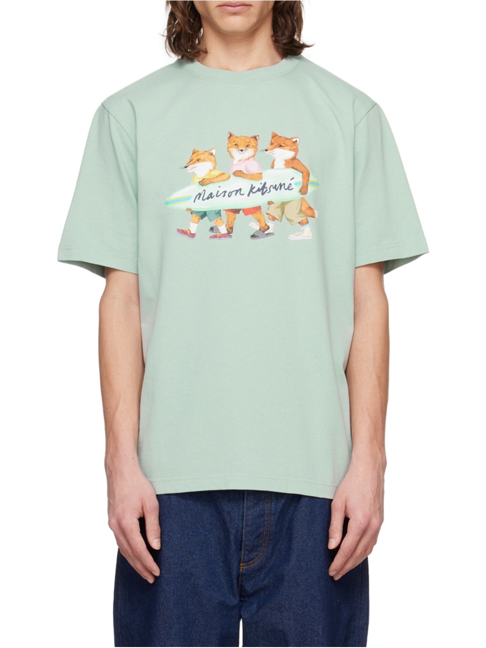 Maison Kitsuné Green Surfing Foxes T-Shirt